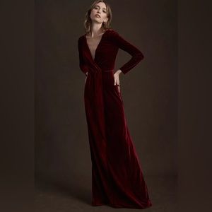 Jenny Yoo Ryland Velvet Maxi Dress - Dark Berry - 8